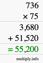 How to calculate 736 times 75 using long multiplication How to calculate 736 times 75 using long multiplication