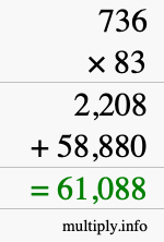 How to calculate 736 times 83 using long multiplication