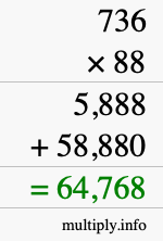 How to calculate 736 times 88 using long multiplication