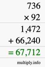 How to calculate 736 times 92 using long multiplication