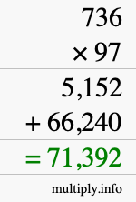 How to calculate 736 times 97 using long multiplication