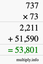 How to calculate 737 times 73 using long multiplication