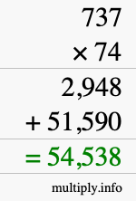 How to calculate 737 times 74 using long multiplication