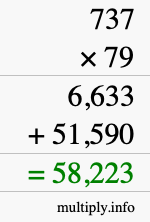 How to calculate 737 times 79 using long multiplication