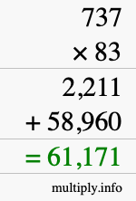 How to calculate 737 times 83 using long multiplication
