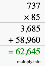 How to calculate 737 times 85 using long multiplication
