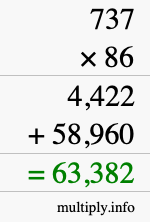 How to calculate 737 times 86 using long multiplication