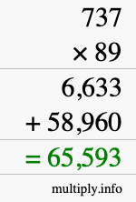 How to calculate 737 times 89 using long multiplication