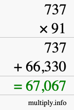 How to calculate 737 times 91 using long multiplication