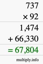 How to calculate 737 times 92 using long multiplication