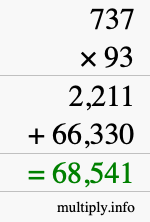 How to calculate 737 times 93 using long multiplication
