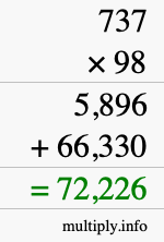How to calculate 737 times 98 using long multiplication
