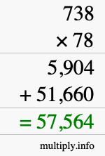 How to calculate 738 times 78 using long multiplication How to calculate 738 times 78 using long multiplication