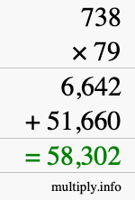 How to calculate 738 times 79 using long multiplication