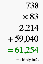How to calculate 738 times 83 using long multiplication