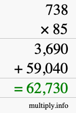 How to calculate 738 times 85 using long multiplication