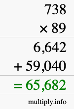 How to calculate 738 times 89 using long multiplication