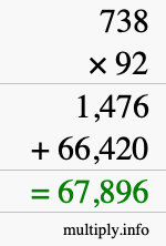 How to calculate 738 times 92 using long multiplication