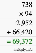 How to calculate 738 times 94 using long multiplication