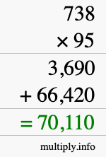 How to calculate 738 times 95 using long multiplication