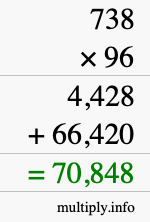 How to calculate 738 times 96 using long multiplication