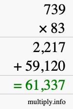 How to calculate 739 times 83 using long multiplication