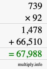 How to calculate 739 times 92 using long multiplication