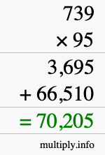 How to calculate 739 times 95 using long multiplication