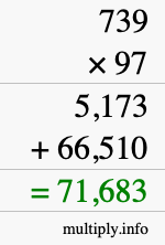 How to calculate 739 times 97 using long multiplication