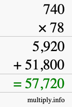 How to calculate 740 times 78 using long multiplication How to calculate 740 times 78 using long multiplication