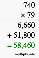 How to calculate 740 times 79 using long multiplication