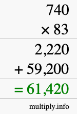 How to calculate 740 times 83 using long multiplication