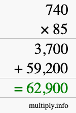 How to calculate 740 times 85 using long multiplication
