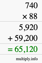 How to calculate 740 times 88 using long multiplication