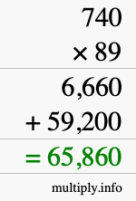 How to calculate 740 times 89 using long multiplication