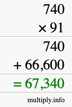 How to calculate 740 times 91 using long multiplication