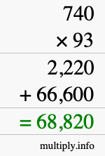 How to calculate 740 times 93 using long multiplication