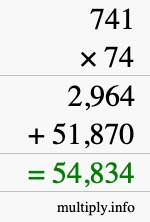How to calculate 741 times 74 using long multiplication