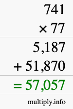 How to calculate 741 times 77 using long multiplication