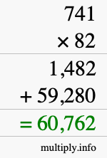 How to calculate 741 times 82 using long multiplication
