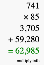 How to calculate 741 times 85 using long multiplication