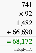 How to calculate 741 times 92 using long multiplication