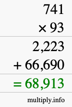 How to calculate 741 times 93 using long multiplication