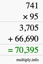 How to calculate 741 times 95 using long multiplication