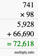 How to calculate 741 times 98 using long multiplication