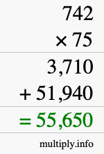 How to calculate 742 times 75 using long multiplication How to calculate 742 times 75 using long multiplication