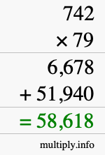 How to calculate 742 times 79 using long multiplication
