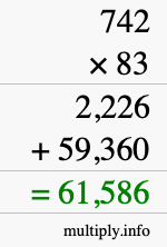 How to calculate 742 times 83 using long multiplication