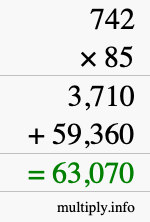 How to calculate 742 times 85 using long multiplication