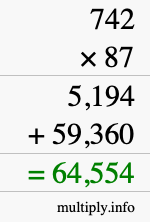 How to calculate 742 times 87 using long multiplication